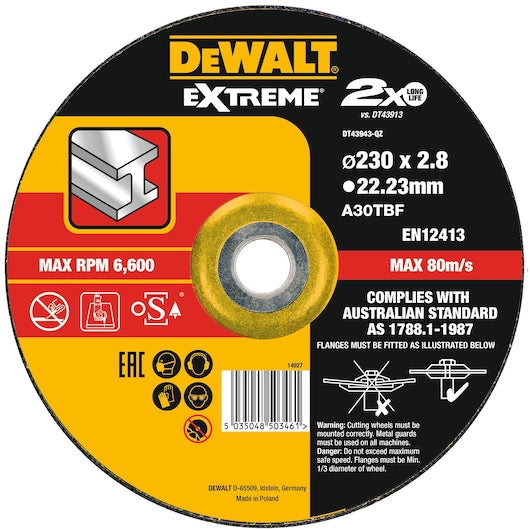 Disco de corte Dewalt (DT43943-QZ) EXTREME® com revestimento especial, 230 mm x 3,0 mm x 22,23 mm