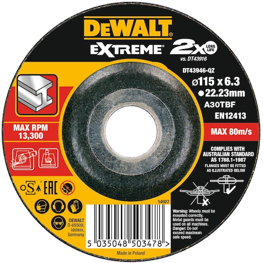 Disco de desbaste Dewalt (DT43946-QZ) EXTREME® 115 mm x 6,3 mm x 22,23 mm