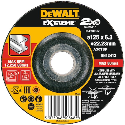 Disco de desbaste Dewalt (DT43947-QZ) EXTREME® 125 mm x 6,3 mm x 22,23 mm