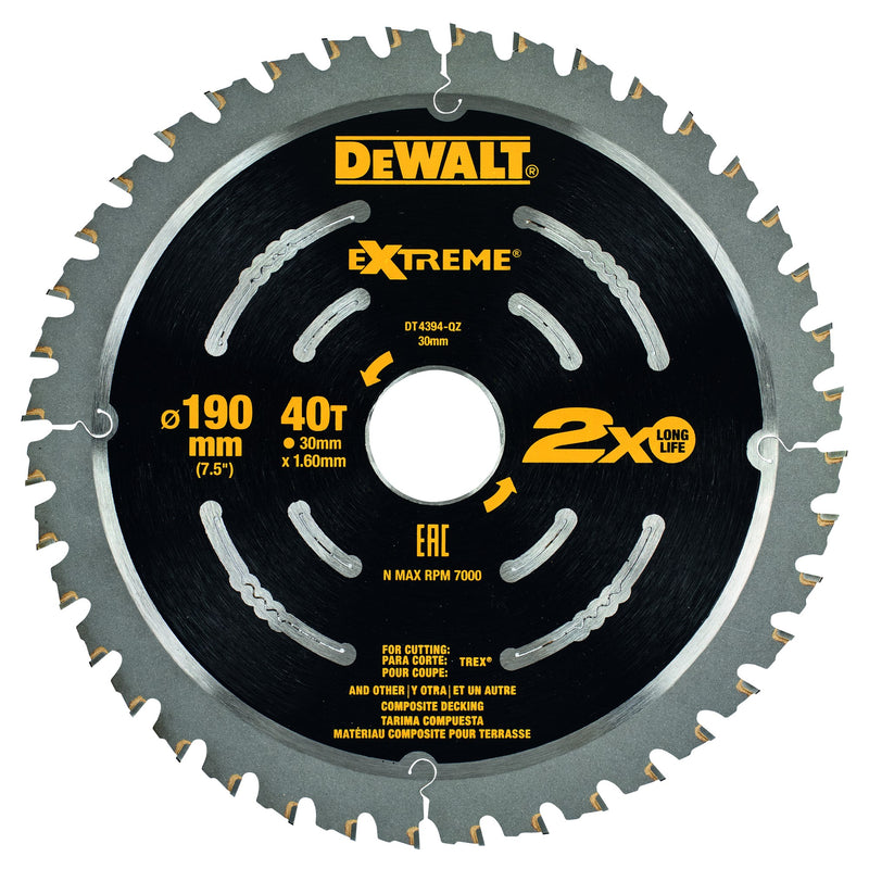 Dewalt (DT4394-QZ) EXTREME 190mm x 30mm 40T Circular Saw Deck Blade
