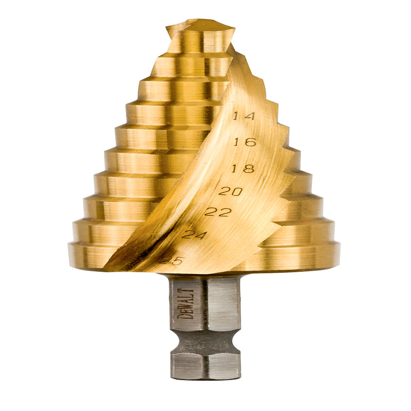 Broca escalonada hexagonal de impacto Dewalt (DT5030-QZ) EXTREME de 14 mm a 25 mm para metal e metal com revestimento de titânio