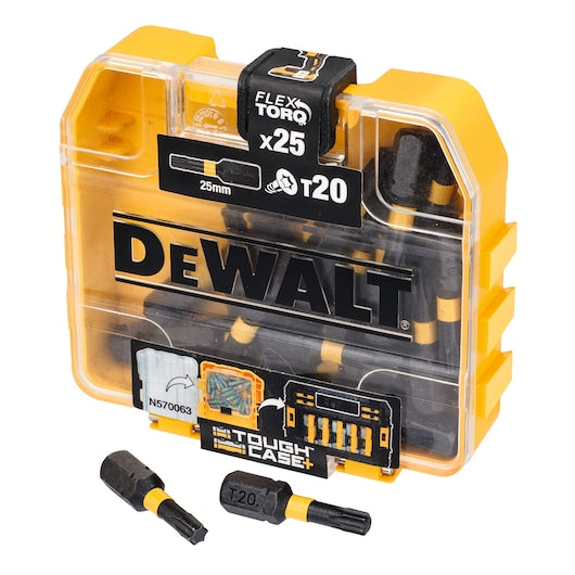 Dewalt (DT70557T-QZ) EXTREME® FLEXTORQ® Jogo de Bits de Chave de Fenda T20 de 25mm em Estojo Compacto TOUGHCASE®+ (25 peças)