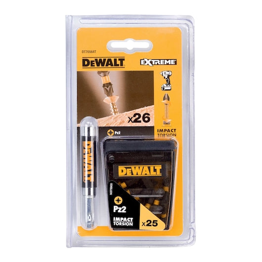 Dewalt (DT70564T-QZ) EXTREME® FLEXTORQ® PZ2 Jogo de Bits de Chave de Fenda de 25mm com Guia de Acionamento em Estojo Compacto TOUGHCASE®+ (26 peças)