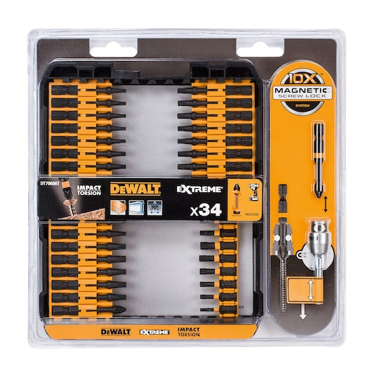 Dewalt (DT70606T-QZ) Extreme Impact Torsion - Conjunto de 34 peças Small ToughCase + 10 mangas magnéticas de alumínio