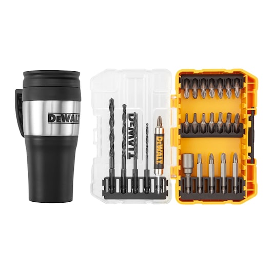 Conjunto de Furadeira/Parafusadeira Dewalt (DT70706M-QZ) com Caneca em Estojo Pequeno TOUGHCASE®+ (25 peças)