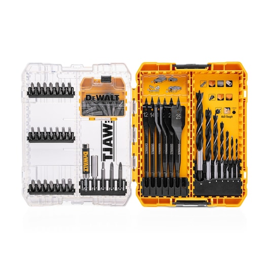 Conjunto de 57 peças de encaixe para broca de madeira Dewalt (DT70768-QZ) em aço TOUGHCASE®+ médio.