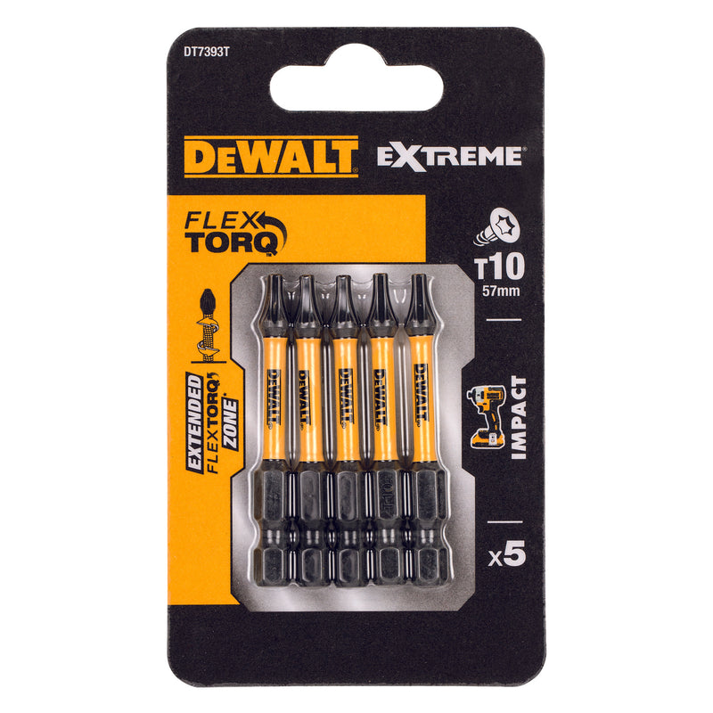 Puntas para destornillador Dewalt (DT7393T-QZ) EXTREME FLEXTORQ de 57 mm T10 (paquete de 5)