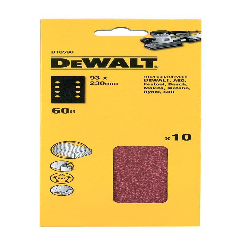 Dewalt (DT8590-QZ) 1/3 Sheet 93mm x 230mm 60P Multi-Purpose Sanding Sheet 8-Hole (10 Pk)
