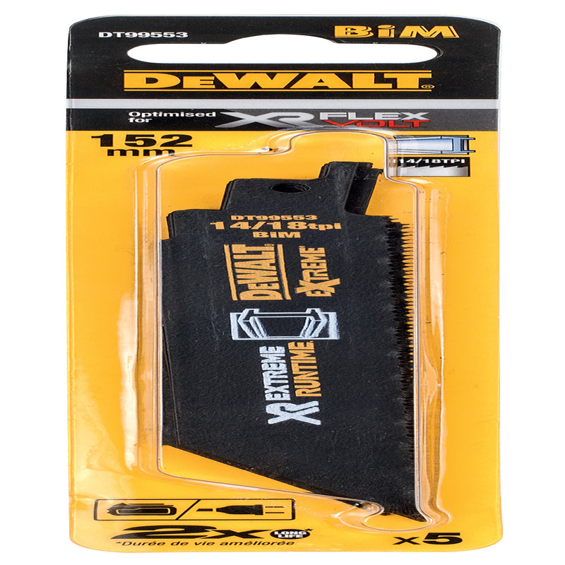 Dewalt (DT99553-QZ) XR EXTREME RUNTIME 152mm 14/18TPI Metal Reciprocating Blade (5 Pk)