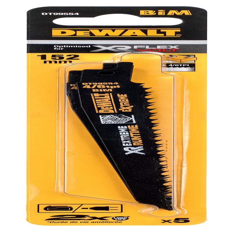 Dewalt (DT99554-QZ) XR EXTREME RUNTIME 152mm 4/6TPI Reciprocating Blades (5 Pk)