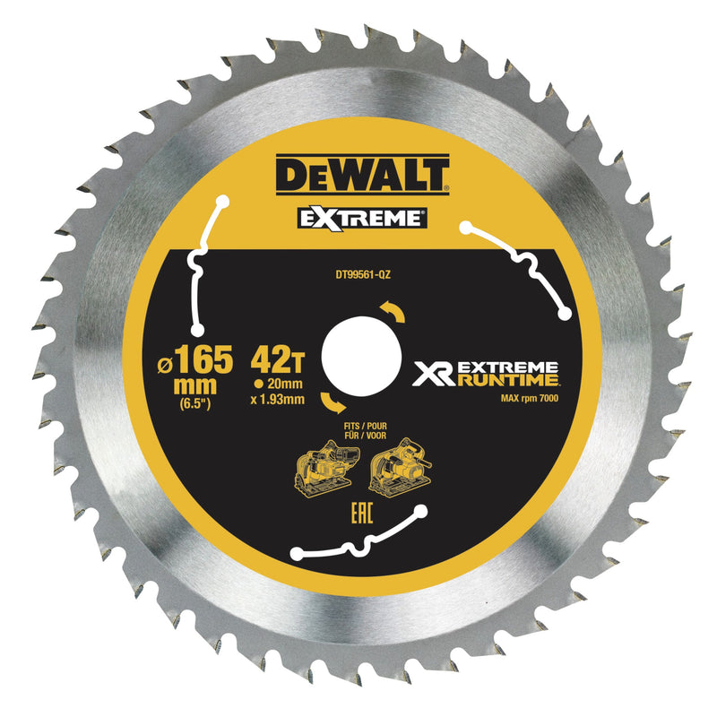Lâmina de serra circular Dewalt (DT99561-QZ) XR EXTREME RUNTIME 165 mm x 20 mm com 42 dentes