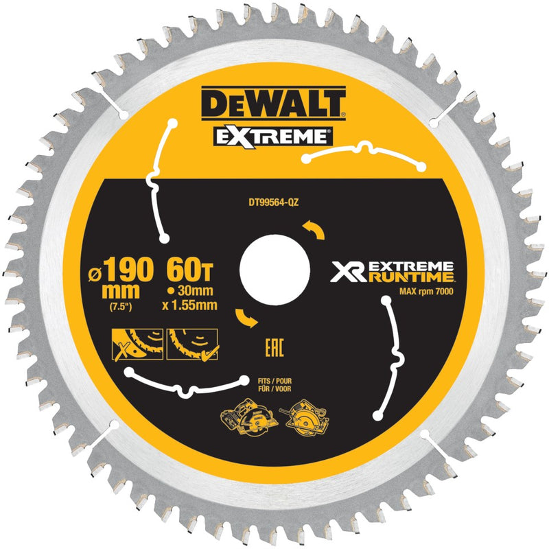 Dewalt (DT99564-QZ) XR EXTREME RUNTIME 190mm x 30mm 60T Circular Saw Blade