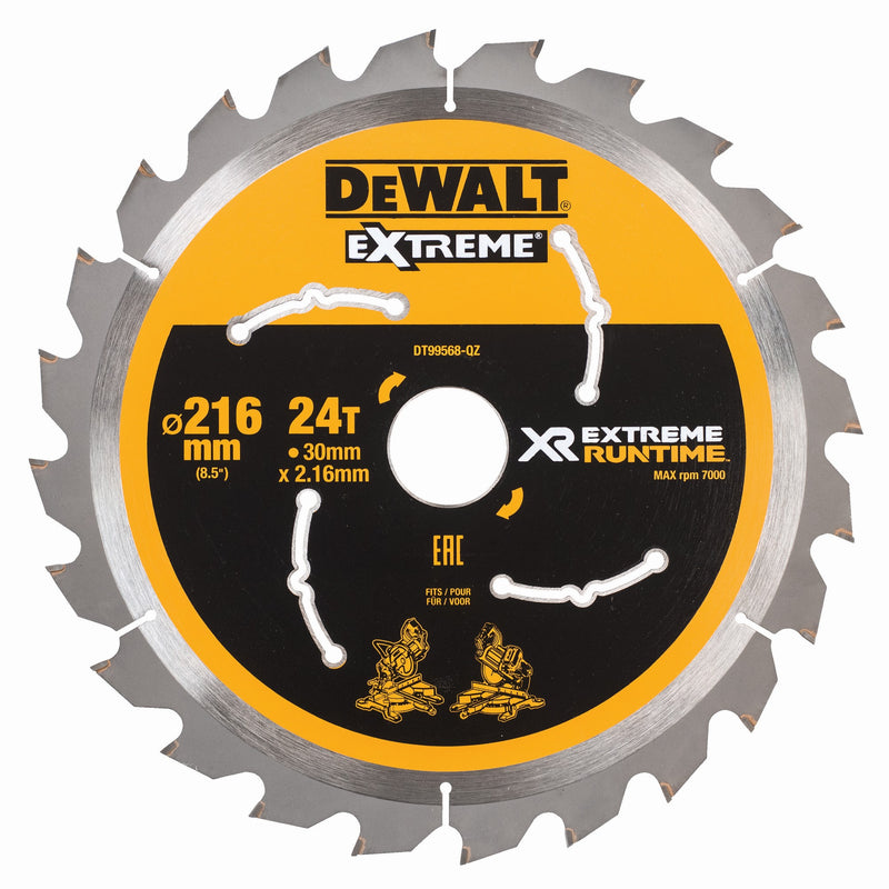 Lâmina de serra circular Dewalt (DT99568-QZ) XR EXTREME RUNTIME 216 mm x 30 mm com 24 dentes