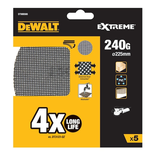 Lixa de malha abrasiva universal Dewalt (DTM8566-QZ) EXTREME - 225 mm de diâmetro - 240 g
