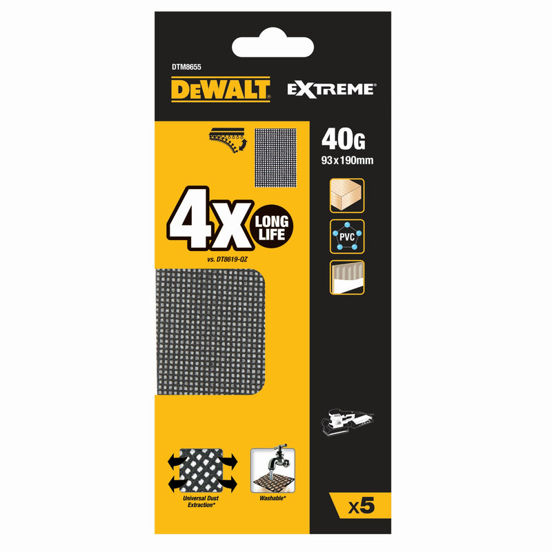 Malla abrasiva universal Dewalt (DTM8655-QZ) EXTREME de 1/3 de hoja, 93 mm x 190 mm, grano 40.