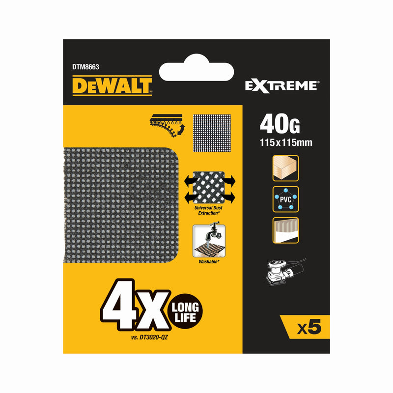 Dewalt (DTM8663-QZ) EXTREME 1/4 Sheet 115mm x 115mm 40P Universal Abrasive Mesh