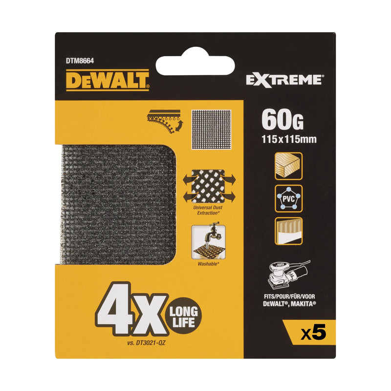 Dewalt (DTM8664-QZ) EXTREME 1/4 Folha 115mm x 115mm 60P Malha Abrasiva Universal