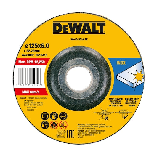 Disco de desbaste Dewalt (DW4543SIA-AE) 125 x 6 x 22,2 mm INOX T27 (pacote com 10)