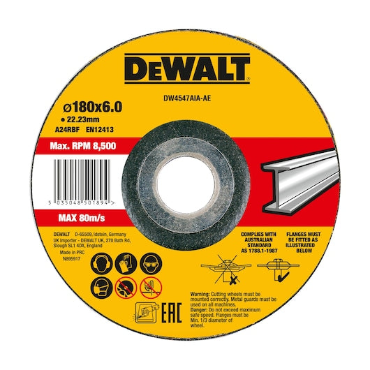 Disco de desbaste para metal Dewalt (DW4547AIA-AE) 180 mm x 6,4 mm x 22,23 mm T27