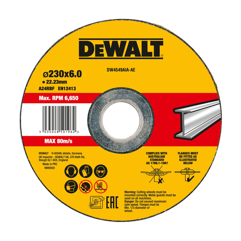 Dewalt (DW4549AIA-AE) 230mm x 6mm x 22.23mm Bonded Abrasive Metal Grinding Disc
