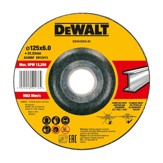 Disco de desbaste Dewalt (DWA4514SIA-AE) 115 mm x 6 mm x 22,23 mm em aço inoxidável T27 (25 unidades)