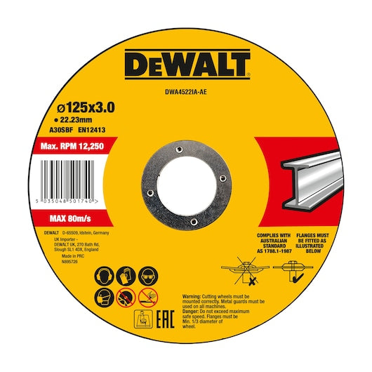 Disco de corte/desbaste abrasivo para metal Dewalt (DWA4522IA-AE) 125 mm x 3 mm x 22,23 mm