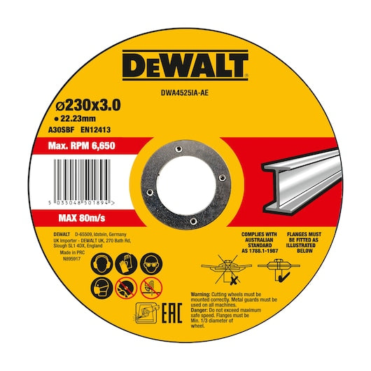 Disco de corte Dewalt (DWA4525SIA-AE) T27 em aço inoxidável, 230 mm x 3 mm x 22,23 mm (10 unidades)