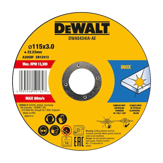 Disco de corte para metal Dewalt (DWA8434IA-AE) 115 mm x 3 mm x 22,23 mm Tipo 42