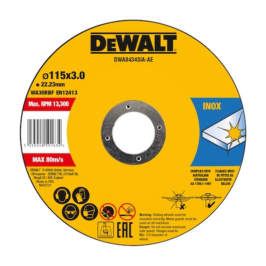 Disco de corte Dewalt (DWA8434SIA-AE) T27 em aço inoxidável, 115 mm x 3 mm x 22,23 mm (25 unidades)