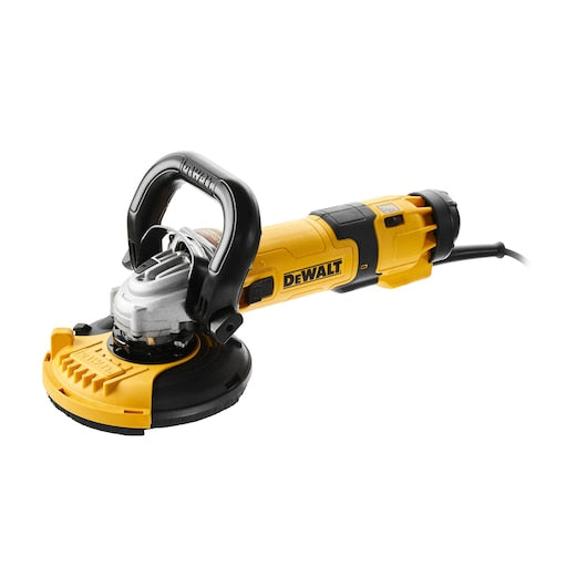 Amoladora angular Dewalt (DWE4257KT-QS) de 1500 W y 125 mm con interruptor sin voltaje y velocidad variable, con kit de pulido