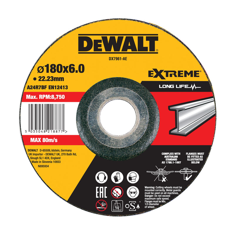 Disco de desbaste metálico Dewalt (DX7961-AE) 180 mm x 6 mm x 22,23 mm T27 HP