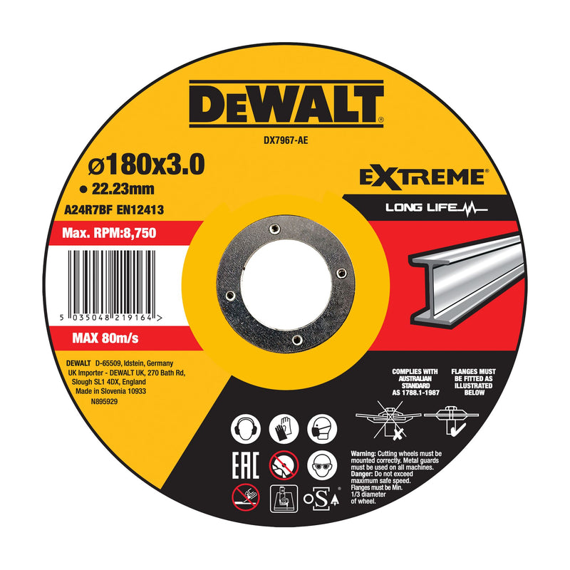 Disco de corte para metal Dewalt (DX7967-AE) de 180 mm x 3 mm x 22,23 mm, tipo 42 HP