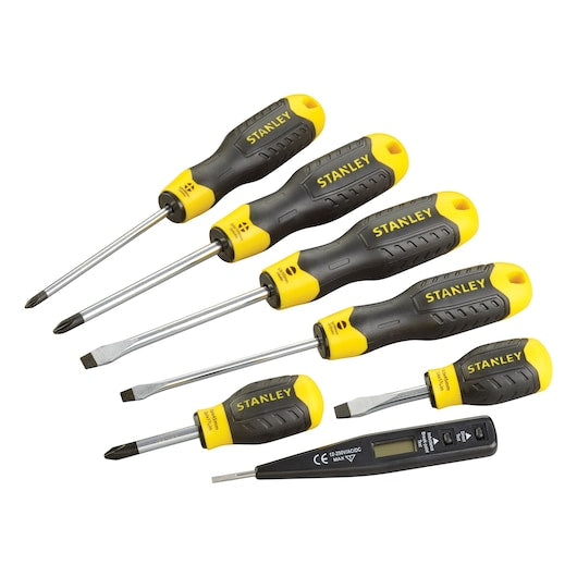 Conjunto de chaves de fenda Phillips Stanley (0-65-009) CUSHION GRIP™ com testador de voltagem, 6 peças.
