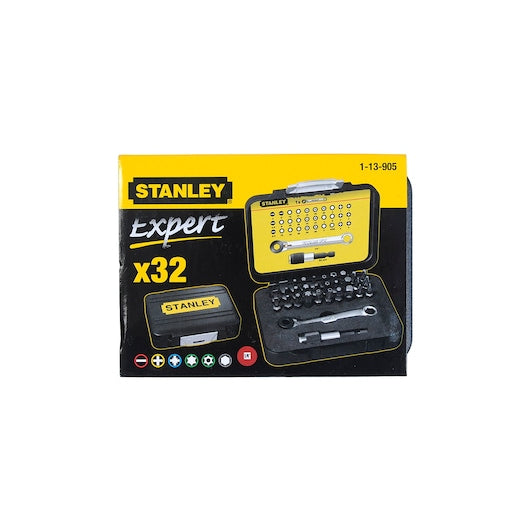 Stanley (1-13-905) Juego de puntas de impulsión de 1/4 pulg. (25 mm) y portapuntas magnético con anillo de bloqueo (32 piezas)