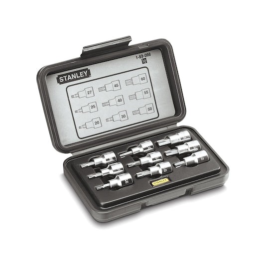 Stanley (1-89-098) Jogo de Chaves de Caixa Torx de 1/2 pol. com Rosca, 9 peças (T20, T25, T27, T30, T40, T45, T50, T55, T60)
