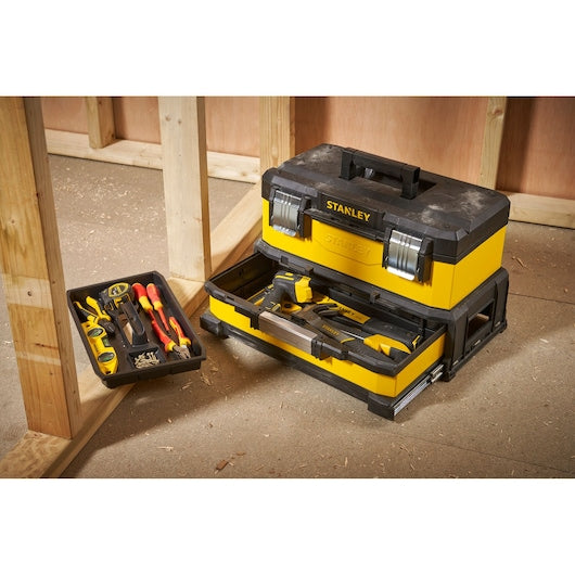 Caixa de ferramentas Stanley (1-95-829) de 20 polegadas em metal galvanizado e plástico com gaveta.