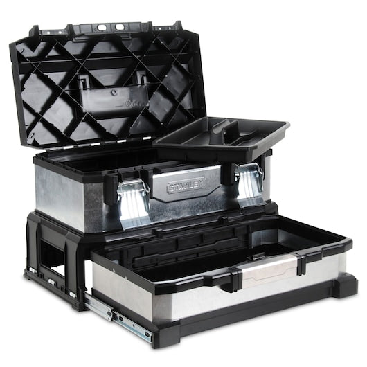Caixa de ferramentas Stanley (1-95-830) de 20 polegadas em metal galvanizado e plástico com gaveta.