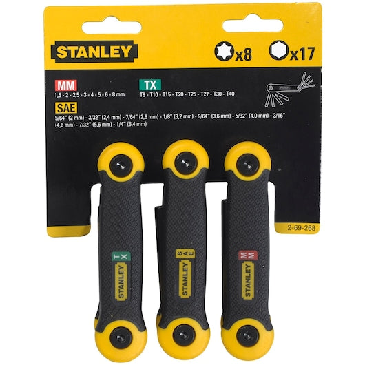 Conjunto de chaves hexagonais dobráveis ​​TORX métricas/SAE Stanley (2-69-268) (25 peças)