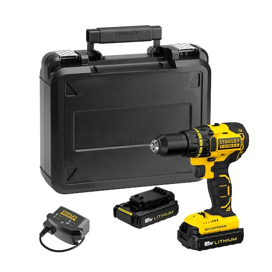 Furadeira/Parafusadeira Stanley (FMC608C2K-QW) FATMAX® 18V 1.3Ah sem escovas com caixa de ferramentas