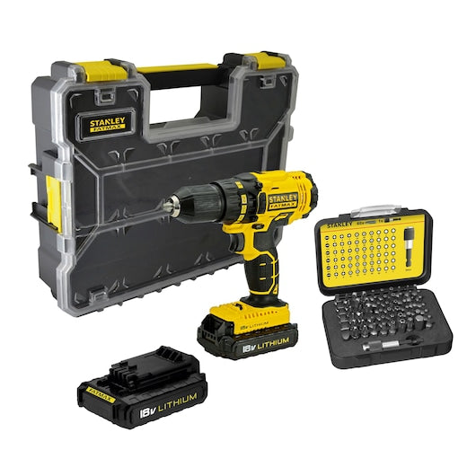 Furadeira/Parafusadeira Stanley (FMCK601D2A-QW) FATMAX® 18V com conjunto de 61 acessórios em organizador Deep Pro