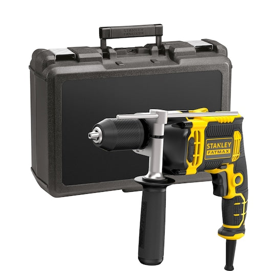 Furadeira de impacto Stanley (FMEH750K-QS) 750W com engrenagem única e estojo de ferramentas.