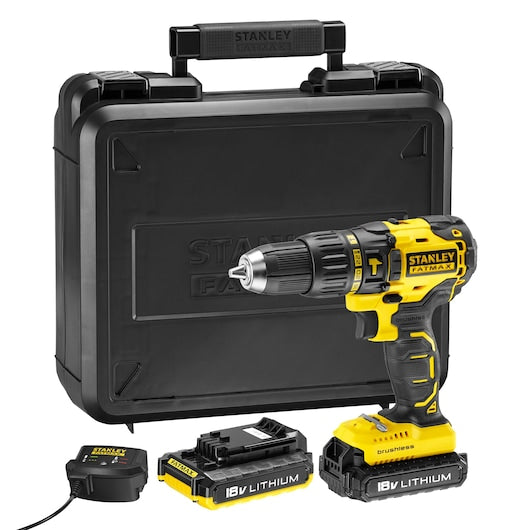 Furadeira/Parafusadeira de Impacto Sem Fio Stanley (KFMCD628D2K-QW) FATMAX® 18V 2.0Ah com Motor Brushless na Caixa de Kit
