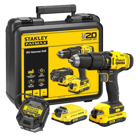 Kit de Furadeira/Parafusadeira de Impacto Stanley (SFMCD711C2K-QW) 18V V20 - 1,5Ah