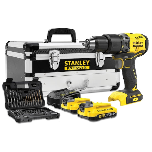 Furadeira/Parafusadeira de Impacto Stanley (SFMCD715D2F-QW) 18V V20 sem Escovas - Kit com Maleta de Transporte de 2,0Ah e Acessórios