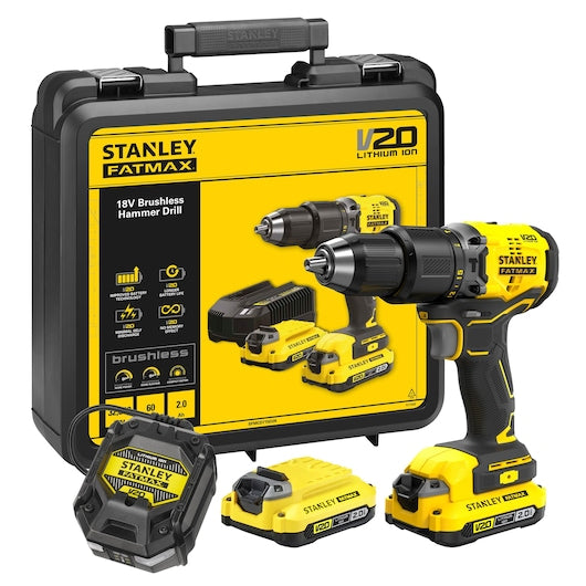 Furadeira/Parafusadeira de Impacto Stanley (SFMCD715D2K-QW) 18V V20 sem Escovas - Kit de 2,0Ah