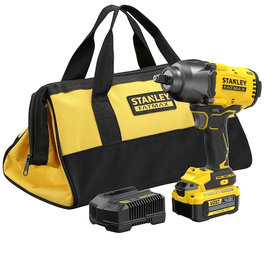 Chave de impacto Stanley (SFMCF940M1-QW) 18V V20 de 1/2 pol. com 3 velocidades e motor sem escova de alto torque - Kit de 4,0 Ah