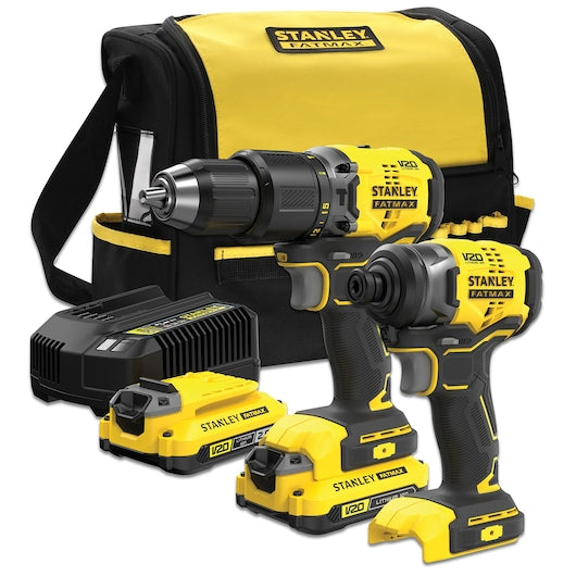 Parafusadeira Combinada e de Impacto Stanley (SFMCK461D2S-QW) 18V V20 sem Escovas - Kit com Bolsa Macia e 2 Baterias de 2,0Ah