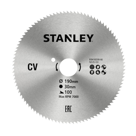 Hoja de sierra circular de corte transversal fino Stanley (STA10230-XJ) de 190 x 30 mm y 100 dientes
