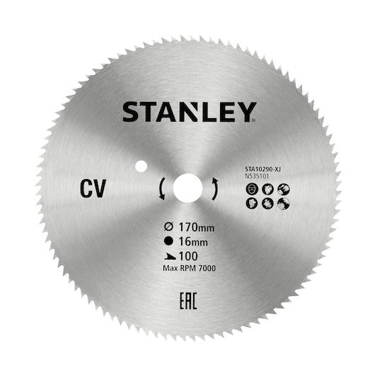 Hoja de sierra circular de corte transversal fino Stanley (STA10290-XJ) de 170 x 16 mm y 100 dientes