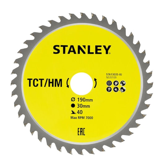Hoja de sierra circular de corte transversal Stanley (STA13035-XJ) de 190 x 30 mm, 40 dientes, de TCT fino